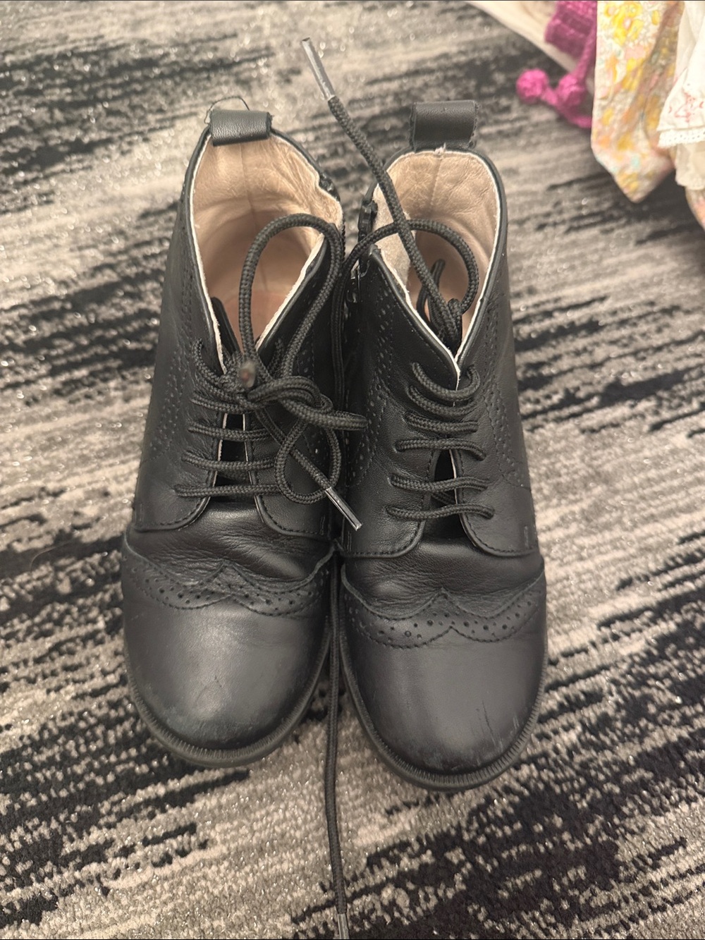 Children's Black Lace-Up Brogue Boots
